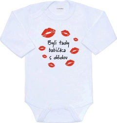 Body pentru copii cu imprimeu New Baby Au fost aici bunica și bunicul, mânecă lungă, măr. 56 (0–3 luni)