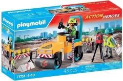 Action Heroes lucrări rutiere – set de construcție cu compactor și figurine