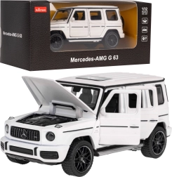 Model auto Mercedes‑AMG G 63 1:32 Rastar cu caroserie metalică și elemente care se deschid – Alb