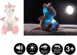 Unicorn de pluș cu aripi și efecte de lumină