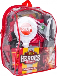 Mega set pentru micul pompier în rucsac transparent (18 piese)