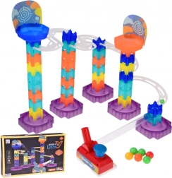Pistă de bile colorată Marble Run DIY cu lansator, 58 piese