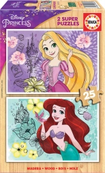 Puzzle din lemn EDUCA Disney prințesele Rapunzel și ARIEL 2×25 piese