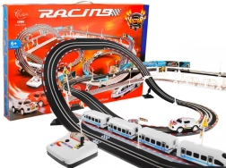 Pistă de curse gigantică 2în1 cu tren electric 20 km/h