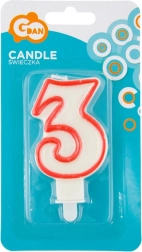 Lumânare pentru tort cifră 3 cu contur roșu GODAN