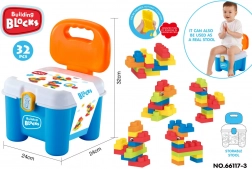 set de cuburi de construcție moi cu box de depozitare în formă de scăunel – albastru