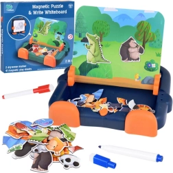 Tablă magnetică 2 în 1 cu puzzle-uri magnetice cu animale și suprafață de desen lavabilă