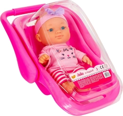 Păpușa Julka în marsupiu roz cu cădiță
