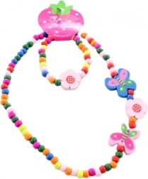 Set colier și brățară cu fluturi din mărgele de lemn