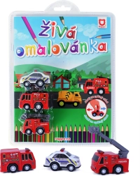 Planșă de colorat interactivă – Salvatori – set de 3 mașinuțe cu mecanism pull-back