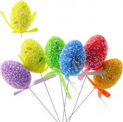 Ouă de Paște pe băț cu fundiță, set colorat de 6 bucăți