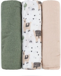 Petite&Mars set de scutece din muselină de bambus Moussy llama vibes 68 × 68 cm (3 buc.)