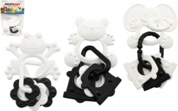 Jucărie de dentiție animăluțe cu pandantive, alb-negru, 9 cm