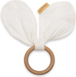 Jucărie de dentiție din lemn cu muselină New Baby Ears, albă