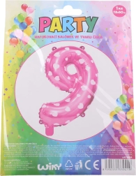 Balon gonflabil cifră 9 roz cu inimioare