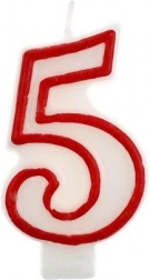 Lumânare pentru tort cifra 5 cu contur roșu GODAN