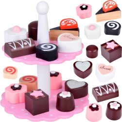Set din lemn pe două niveluri cu prăjituri pentru copii