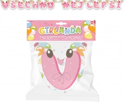 Ghirlandă din hârtie „La mulți ani” – roz