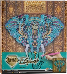 Pictură cu diamante pe ramă elefant 30 × 30 cm