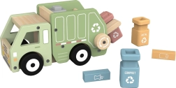 2Kids Toys camion de gunoi din lemn pentru reciclare cu containere