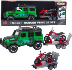 Mașină de teren cu remorcă și motocicletă cu lumini și sunete – verde