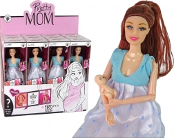 Păpușă însărcinată în rochie albastră cu bebeluș