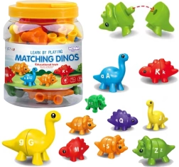 WOOPIE set figurine Montessori dinozauri pentru asamblare cu învățarea culorilor și literelor Potrivește Literki 13 buc