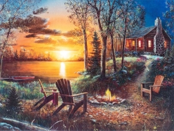 Pictură cu diamante – casă la lac 30 × 40 cm