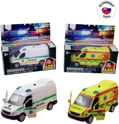 Mașină de salvare metalică cu lumini și sunet, pull-back 12 cm