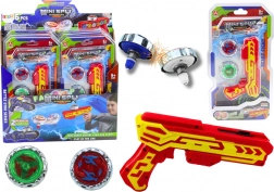 Pistol lansator cu 2 giroscoape metalice cu lumini – roșu