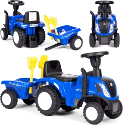 Trotinetă tip tractor cu remorcă pentru copii, volan interactiv și sunete NEW HOLLAND – Albastru