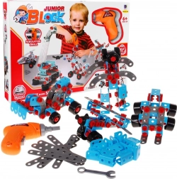 Set de construcție pentru copii 6+ cu șurubelniță electrică și unelte - 10 modele de asamblat