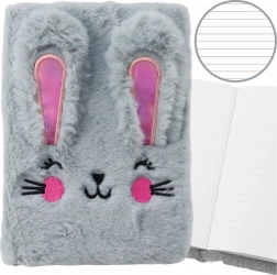 Caiet plușat A5 cu iepuraș din pluș, dictando, gri