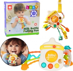 Jucărie senzorială zornăitoare și suzetă de ros 3‑în‑1 în formă de sticluță