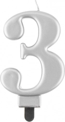 Lumânare în formă de cifră, culoare argintie