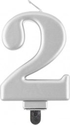 Lumânare argintie pentru tort cifra 2
