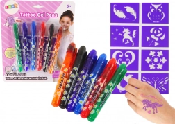 Set carioci cu gel pentru tatuaje copii - set de 6 carioci strălucitoare și șabloane