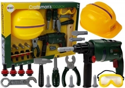 Set de unelte de atelier pentru copii cu bormașină, ochelari de protecție și cască
