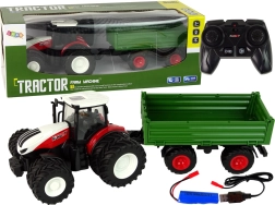 Tractor telecomandat cu remorcă 1:24 roșu și verde