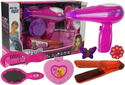 Set de frumusețe cu accesorii uscător de păr și placă roz