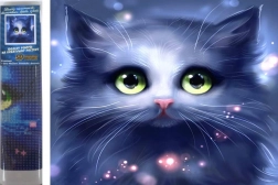 Pictură cu diamante, pisoiaș gri 30 × 40 cm