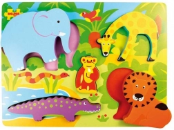 Puzzle din lemn cu piese de inserat Safari BIGJIGS TOYS