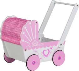 EcoToys Cărucior din lemn pentru păpuși Pink Heart