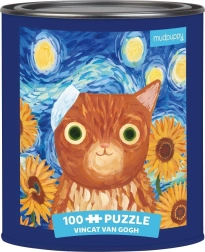 Puzzle Vincent van Gogh pisici artistice 100 piese in cutie metalica