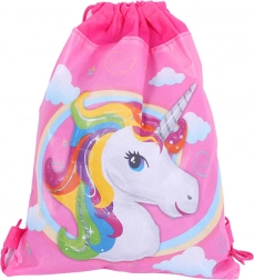 Sacul școlar roz pentru încălțăminte cu motiv de unicorn 35x27 cm