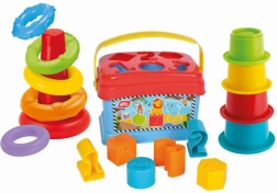 Set de joacă 3 în 1 - sortator, piramidă și cupe