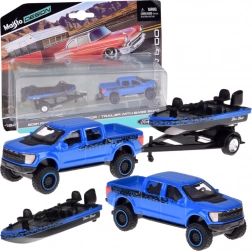 model metalic maisto 1:64 – ford f-150 svt raptor cu barcă pe remorcă