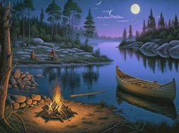 Pictură cu diamante camping la lac 30 × 40 cm