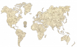 Hartă mondială 3D cu animale din lemn, mărimea M