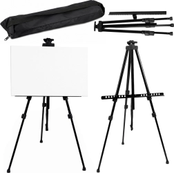 Șevalet metalic de pictură (sztaluga) pentru plein-air, trepied cu husă, negru 158 cm